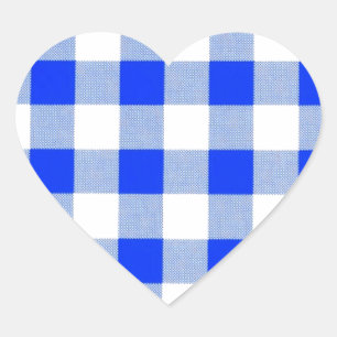 Classic Royal Blue Gingham Art Design Pattern Herz-Aufkleber