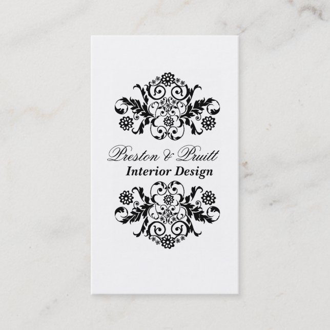 Classic Royal Damask Schwarz-weiß Beruflich Visitenkarte (Vorderseite)