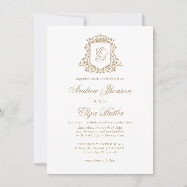 Classic Royal Gold Monogram Wedding Einladung (Vorderseite)