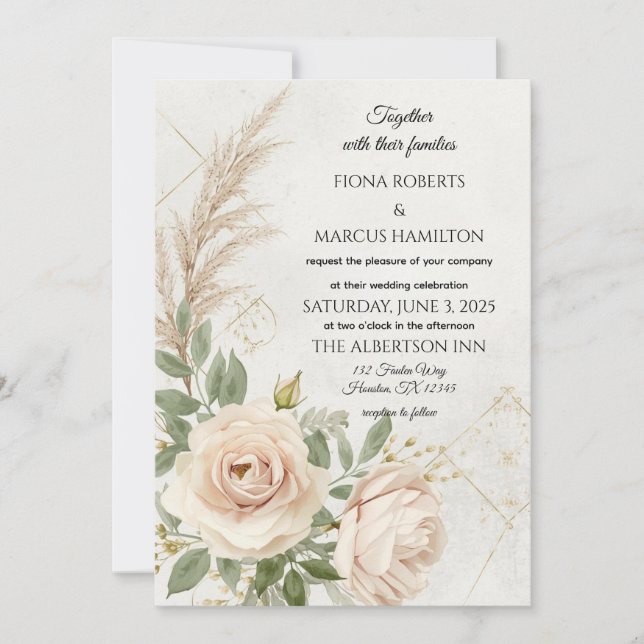 Classic Rustic Boho Rose Hochzeit Einladung (Vorderseite)