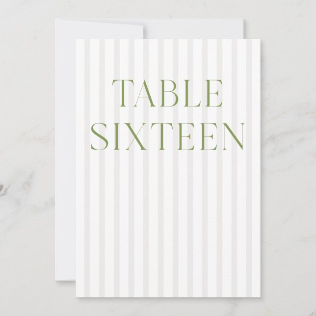 Classic Sage Green & Beige Wedding 16 Tischnummern (Vorderseite)