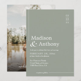 Classic Sage Green Budget Script Foto Hochzeit Einladung