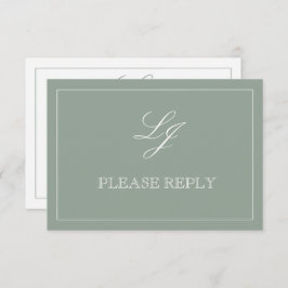 Classic Sage Green Calligrafy Monogram No Meal RSVP Karte