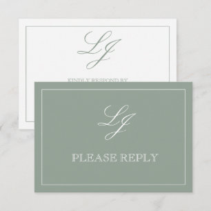 Classic Sage Green Calligrafy Monogram No Meal RSVP Karte