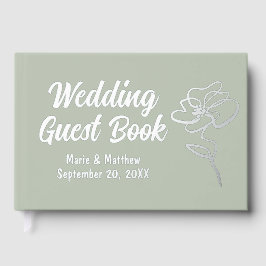 Classic Sage Green Floral Sketch Foil Gästebuch
