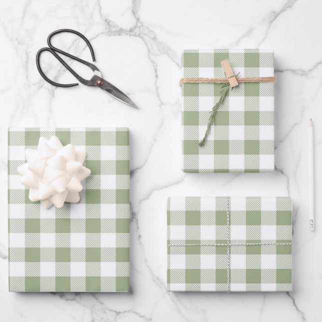 Classic Sage Green Kariert Geschenkpapier Set (Vorderseite)