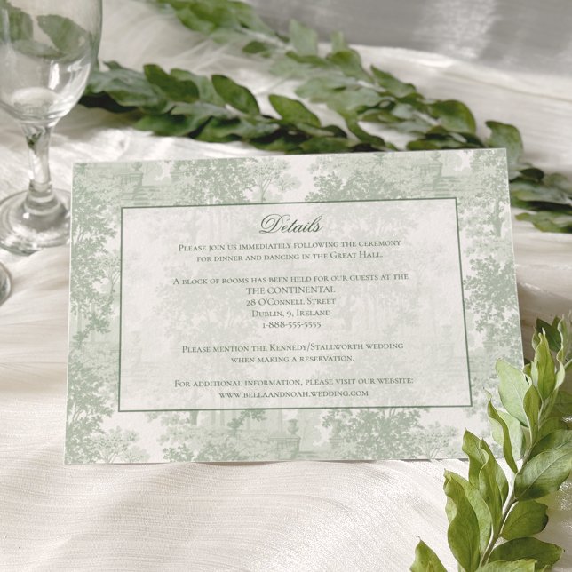 Classic Sage Green Landscape Toile Wedding Begleitkarte (Von Creator hochgeladen)