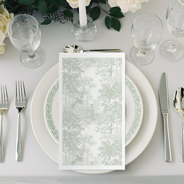 Classic Sage Green Landscape Toile Wedding Serviette (Von Creator hochgeladen)
