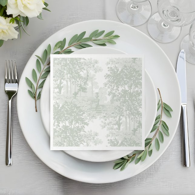 Classic Sage Green Landscape Toile Wedding Serviette (Von Creator hochgeladen)