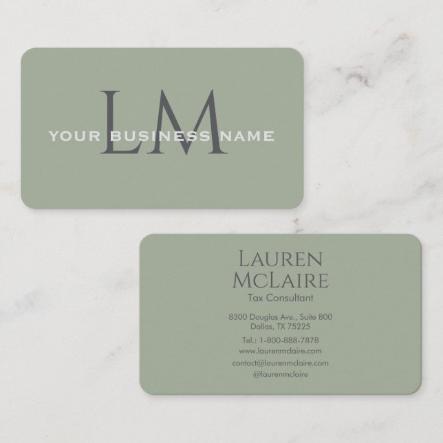 Classic Sage Green Monogram Branding Visitenkarte (Vorne/Hinten)