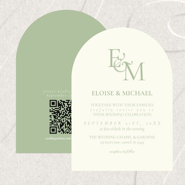 Classic Sage Green Monogram Minimalist Wedding Einladung (Classic Sage Green Monogram Minimalist Wedding Invitation)
