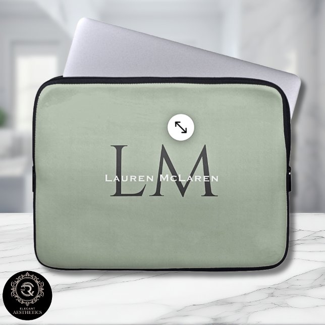 Classic Sage Green Monogram Tech Style  Laptopschutzhülle (Classic Sage Green Monogram Tech Style Laptop Sleeve)