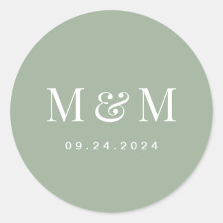 Classic Sage Green Monogram Typography Wedding Runder Aufkleber