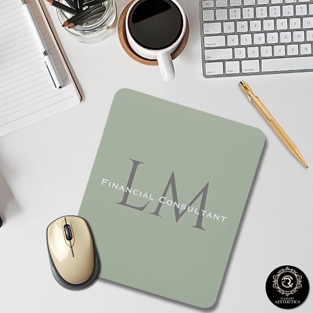 Classic Sage Green Monogram Workspace Accent Mouse Mousepad (Classic Sage Green Monogram Workspace Accent Mouse Pad)
