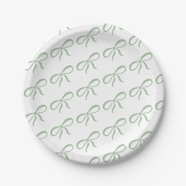 Classic Sage Green Ribbon Baby Dusche Pappteller (Vorderseite)