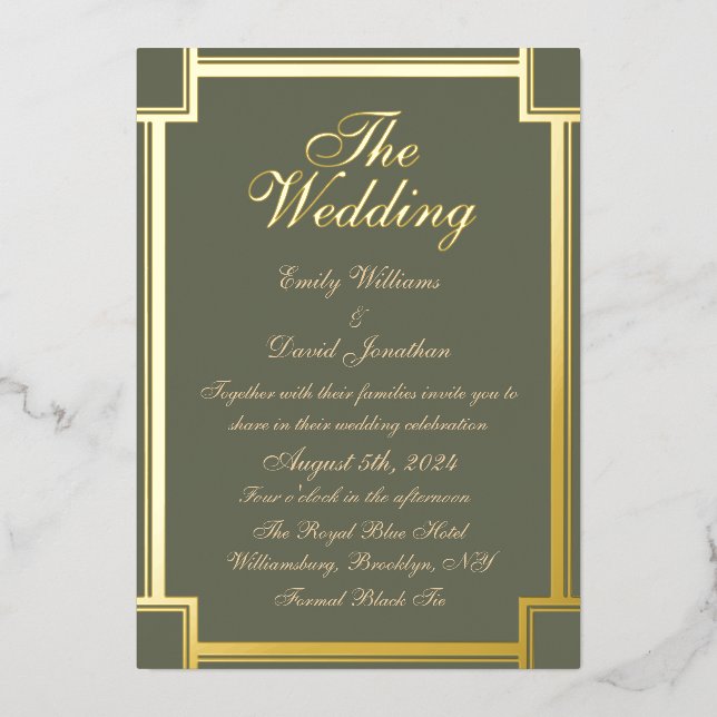 Classic Sage Green und White Folieneinladung (Vorderseite)