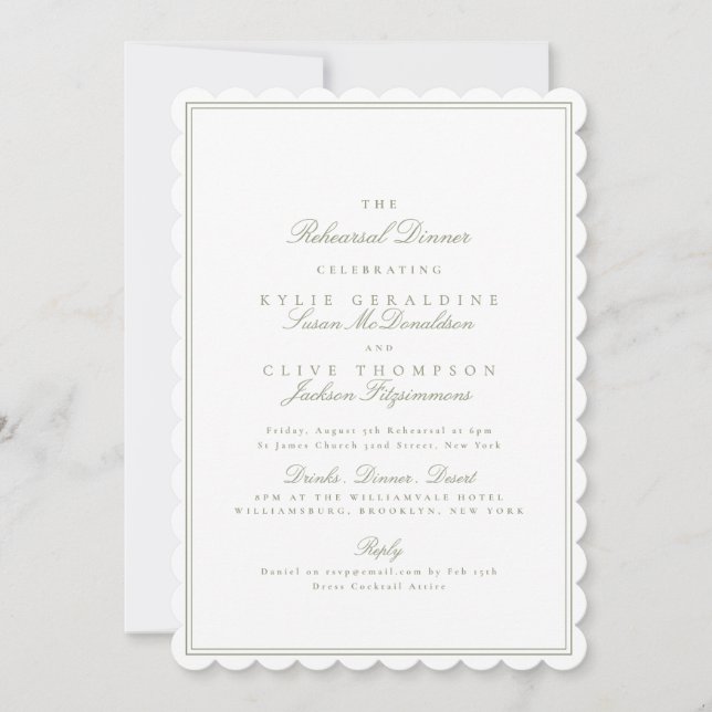Classic Sage Green Wedding Probe Dinner Einladung (Vorderseite)