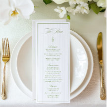 Classic Sage Vert & Beige Mariage rayé Menu