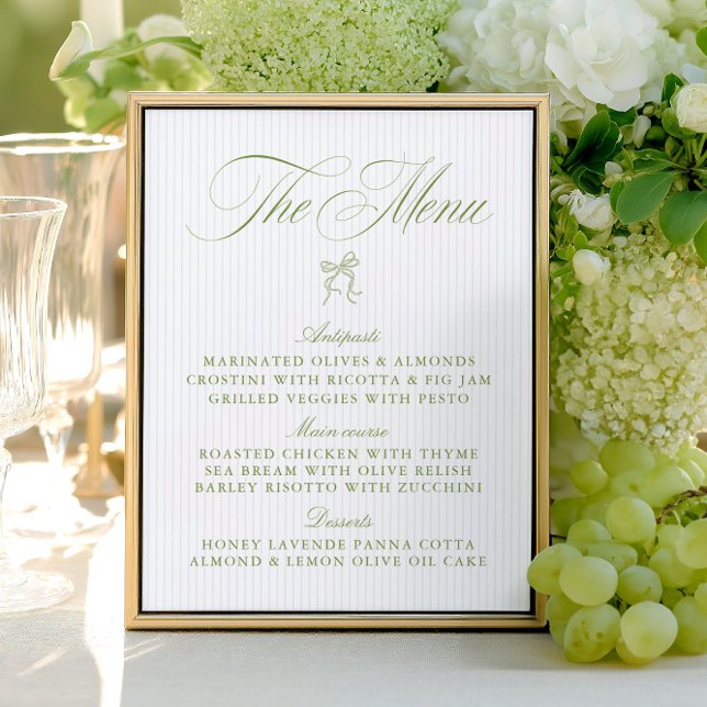 Classic Sage Vert & Bleu Mariage rayé Menu (Classic Sage Green & Blue Striped Wedding Menu)