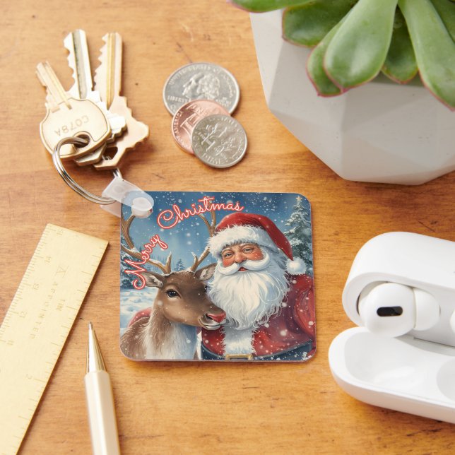 Classic Santa and Reindeer Keychain | Merry Christ Schlüsselanhänger (Schreibtisch)