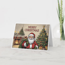 Classic Santa by Fireplace "Merry Christmas" Karte