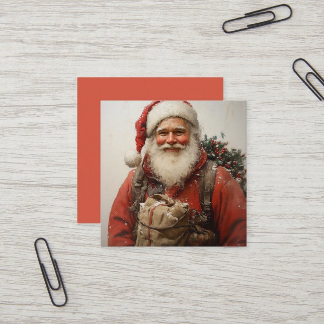 Classic Santa Claus Heartwarming Weihnachten Kunst Quadratische Visitenkarte (Vorderseite/Rückseite Beispiel)