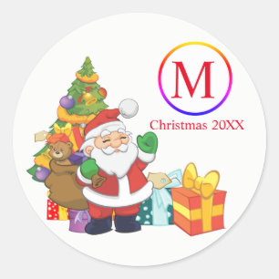 Classic Santa Claus Monogram Weihnachten Runder Aufkleber