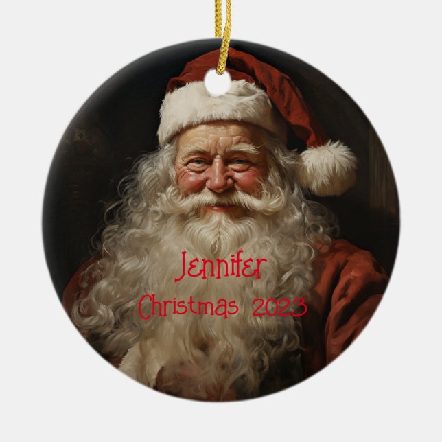 Classic Santa Claus Personalisiertes Weihnachtsorn Keramik Ornament (Vorne)