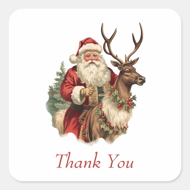 Classic Santa Claus Reitsport - Danke Quadratischer Aufkleber (Vorderseite)