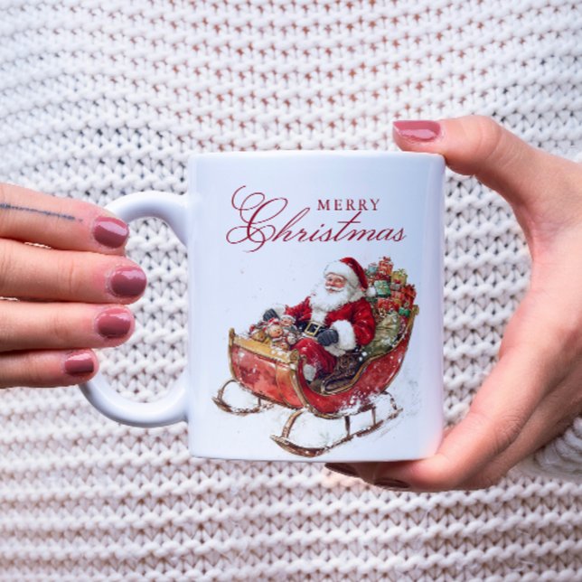 Classic Santa Sleigh Frohe Weihnachten Kaffeetasse (Von Creator hochgeladen)