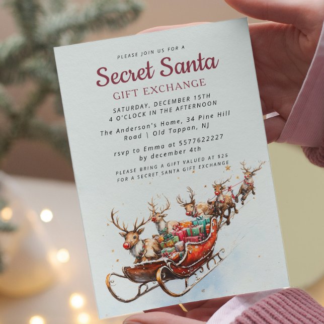 Classic Santa Sleigh Secret Weihnachten Party Einladung (Von Creator hochgeladen)