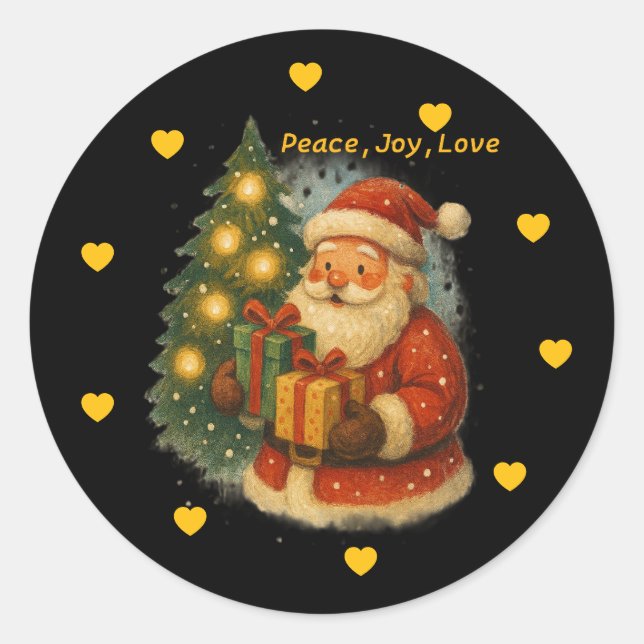 Classic Santa Under Tree Christmas Round Sticker (Devant)