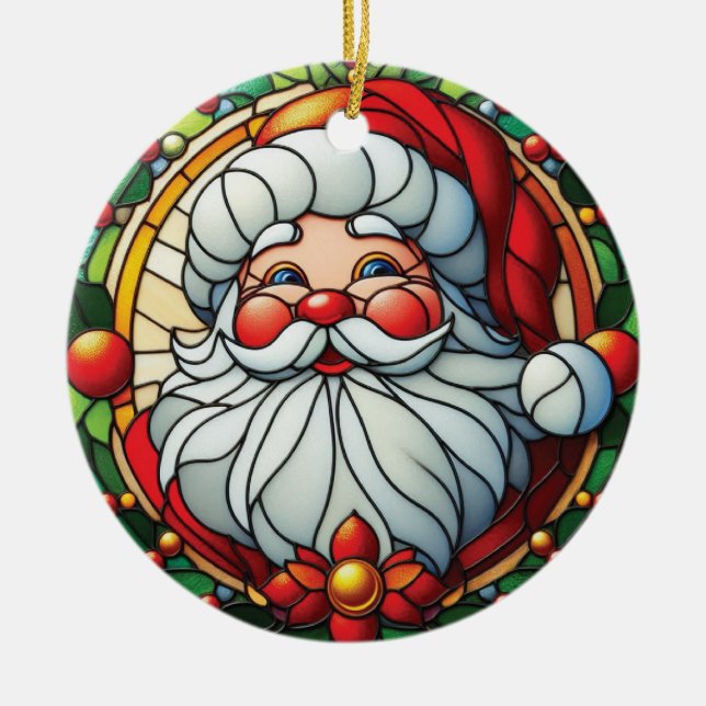 Classic Santa with Holly Wreath Keramik Ornament (Vorne)