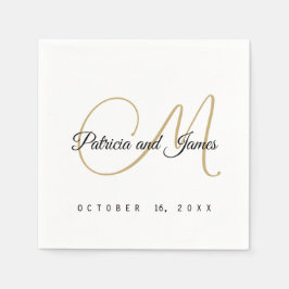 Classic Schwarz-weiß Gold Monogram Elegant Wedding Serviette