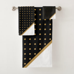 CLASSIC SCHWARZ-WEISS GOLD SPOT 2 BADEZIMMER TOWEL BADHANDTUCH SET