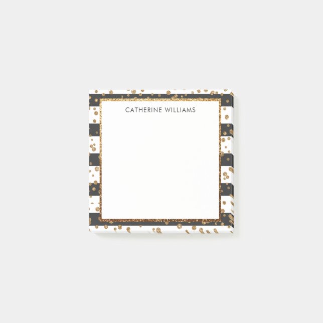 Classic Schwarz-weiß Stripe Gold Glitzer Confetti Post-it Klebezettel (Vorderseite)