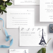 Classic Script Eiffel Tower Illustration Wedding