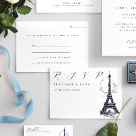 Classic Script Eiffel Tower Illustration Wedding RSVP Karte