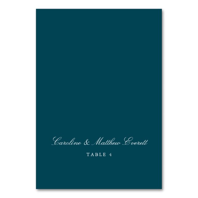 Classic Script Elegant Custom Name Teal Place Card Tischnummer (Vorderseite)