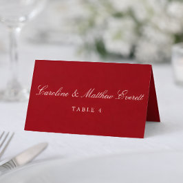 Classic Script Elegant Custom Names Red Place Card Tischnummer