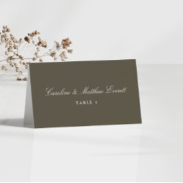 Classic Script Elegant Custom Olive Place Card Tischnummer