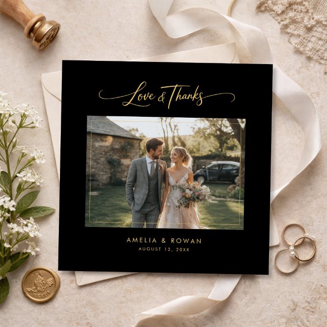 Classic Script Formal Wedding Photo Square Dankeskarte (Von Creator hochgeladen)