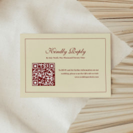 Classic Script Ivory Monogram Wedding QR Code RSVP Karte