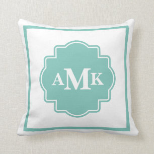 Classic Seafoam Green und White Monogram Pillow Kissen