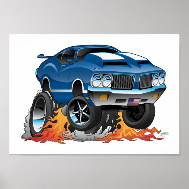 Classic Seventies American Muscle Car Cartoon Poster (Vorne)