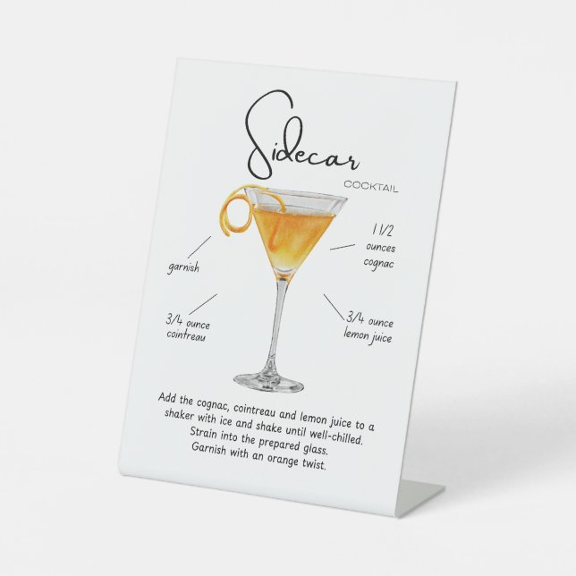 Classic Sidecar Cocktail Pedestal Sign Sockelschild (Vorderseite)