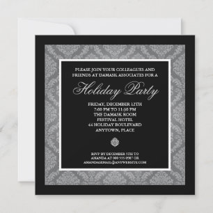Classic Silver Damask Corporate Holiday Party Einladung