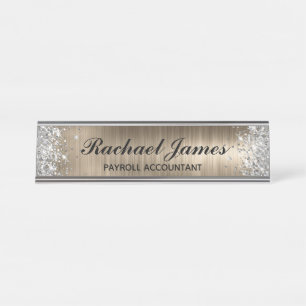 Classic Silver Glitzer Imitats Gold Foil Schreibtischnamensplakette