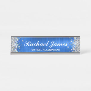 Classic Silver Glitzer Royal Blue Foil Schreibtischnamensplakette