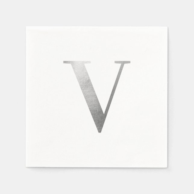 Classic Silver Gray Foil Monogram V Serviette (Vorderseite)